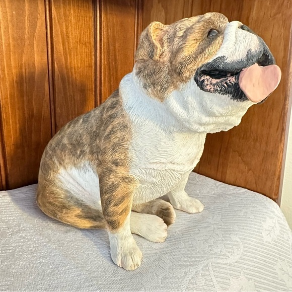 Original Size Sandicast Sculpture Brindle Fawn Bulldog Tongue Out Sitting 2006 - Picture 2 of 15